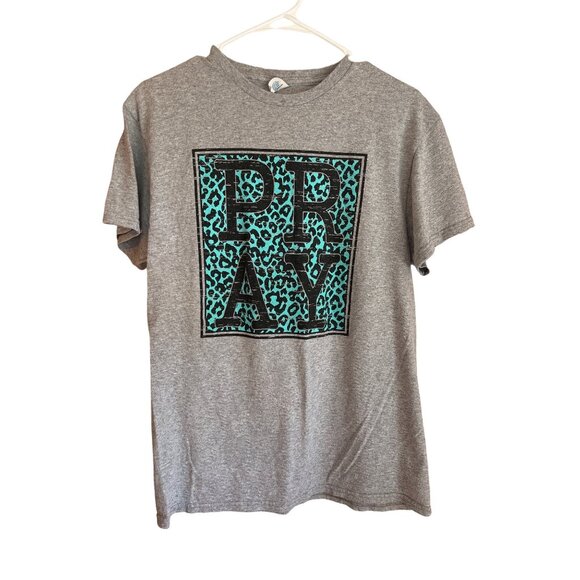 Delta Pro Weight M Crew Neck Graphic Pray Leopard Print Tee - Picture 1 of 4